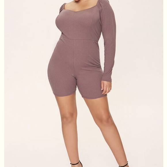 Plus Size Forever 21 Shirred Rib-Knit Romper - Picture 1 of 4